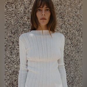 Zara White Textured Ribbed Top